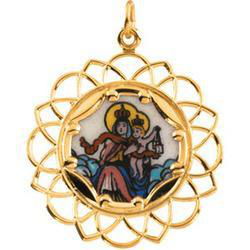 10K Yellow Gold Lady Of Mnt Carmel Enamel Pendyellow 