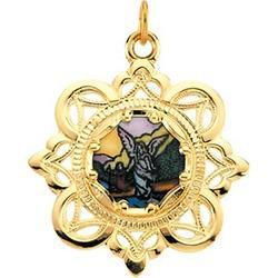 10K Yellow Gold Guardian Angle Framed Enamel Pendantyellow 