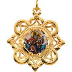 10K Yellow Gold Lady Of Mnt Carmel Enamel Pendantyellow 
