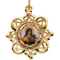 10K Yellow Gold St Theresa Framed Enamel Pendantyellow 