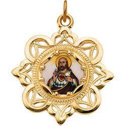 10K Yellow Gold Sacred Heart/Jesus Framed Enamel Pendantyellow 