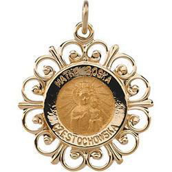 14K Yellow Gold Round Matka Boska Pendant Medalyellow 