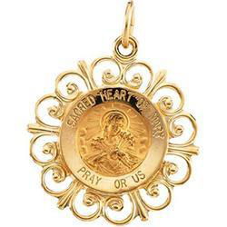 14K Yellow Gold Round Sacred Heart Of Mary Pendant Medalyellow 