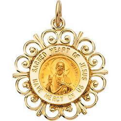 14K Yellow Gold Round Sacred Heart Of Jesus Pendant Medalyellow 