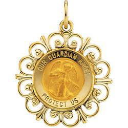 14K Yellow Gold Round Guardian Angel Pendant Medalyellow 