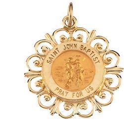 14K Yellow Gold Round Saint John The Bptstwchld Pendant Medalyellow 