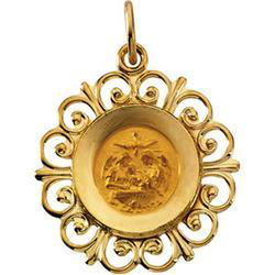 14K Yellow Gold Round Baptism Pendant Medalyellow 