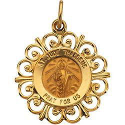 14K Yellow Gold Round St Jude Pendant Medalyellow 