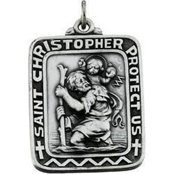 Sterling Silver Sq St. Christopher Pendant Medalsterling 