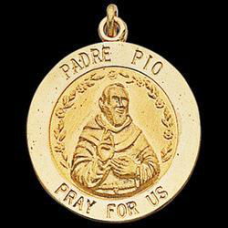 14K Yellow Gold Round Padre Pio Pendant Medalyellow 