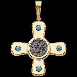 14K Yellow Gold Turquoise Cross Pendantyellow 