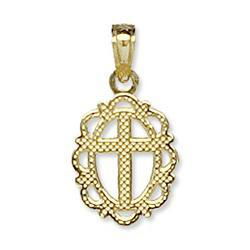 14K Yellow Gold Open Disc With Crossyellow 