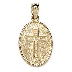 14K Yellow Gold Cross Disc With Hail Maryyellow 