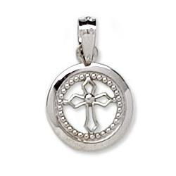 14K White Gold Round Cross Discwhite 