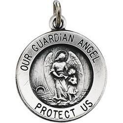 Sterling Silver Round Guardian Angel Pendant Medalsterling 