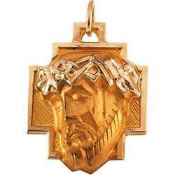 14K Yellow Gold Head Of Jesus With Crown Cross Pendantyellow 