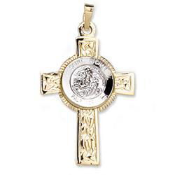 14K Two Tone Gold St. Michael Cross Pendanttwo 