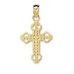 14K Yellow Gold Beaded Cross Pendantyellow 