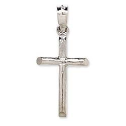 14K White Gold Bark Finish Crosswhite 