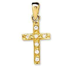 14K Yellow Gold Two Tier Pave Cubic Zirconia Crossyellow 