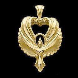 14K Yellow Gold Heart Shaped Holy Spirit Pendantyellow 