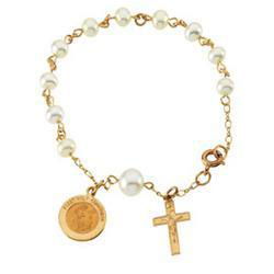 14K Yellow Gold First Holy Communion With Pearls Rosary Braceletyellow 