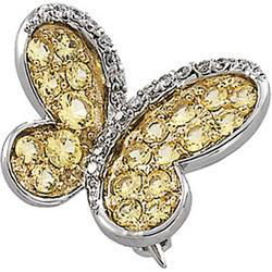 14K Yellow Gold Yellow Rhodium Plated, Yellow Sapphire & Diamond Broochyellow 