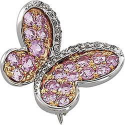 14K White Gold Rose Gold Plated Pink Sapphire & Diamond Broochwhite 