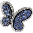 14K White Gold Black Rhodium Plated Blue Sapphire & Diamond Brooch