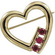 14K Yellow Gold Chatham Created Ruby Heart Brooch