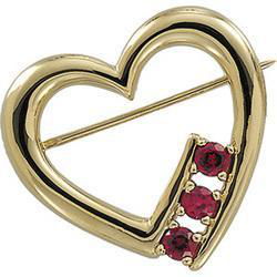 14K Yellow Gold Chatham Created Ruby Heart Broochyellow 