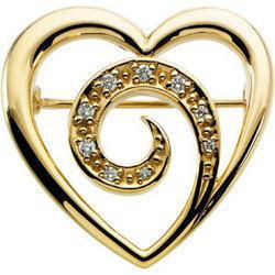 14K Yellow Gold Diamond Heart Broochyellow 