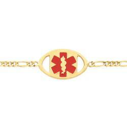 14K Yellow Gold Oval Medical Id Bracelet W-Figaro - 7 inchesyellow 