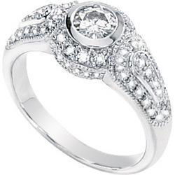 14K White Gold Created Moissanite & Diamond Engagement Ringwhite 