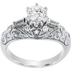 14K White Gold Created Moissanite & Diamond Engagement Ringwhite 