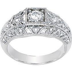 14K White Gold Created Moissanite & Diamond Engagement Ringwhite 