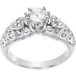 14K White Gold Created Moissanite & Diamond Engagement Ringwhite 