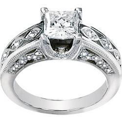 14K White Gold Princess Cut Created Moissanite & Diamond Engagement Ringwhite 