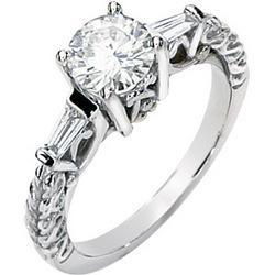 14K White Gold Round Created Moissanite & Diamond Engagement Ringwhite 