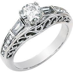 14K White Gold Round & Baguette Created Moissanite & Diamond Engagement Ringwhite 