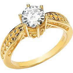 14K Yellow Gold Round Created Moissanite & Diamond Engagement Ringyellow 