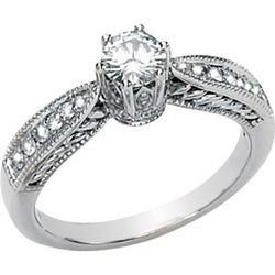 14K White Gold Round Created Moissanite & Diamond Engagement Ringwhite 