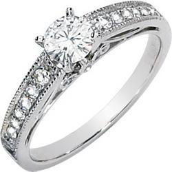 14K White Gold Round Created Moissanite & Diamond Engagement Ringwhite 