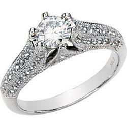 14K White Gold Round Created Moissanite & Diamond Engagement Ringwhite 