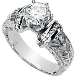 14K White Gold Round Created Moissanite & Diamond Engagement Ringwhite 