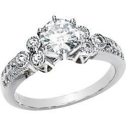 14K White Gold Round Created Moissanite & Diamond Engagement Ringwhite 
