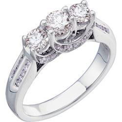 14K White Gold Three 3 Stone Diamond Bridal Engagement Ringwhite 