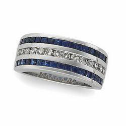 14K White Gold Sapphire & Diamond Bridal Anniversary Band Ringwhite 