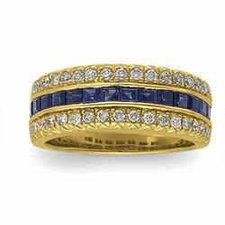 14K Yellow Gold Sapphire & Diamond Bridal Anniversary Band Ringyellow 