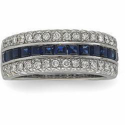 14K White Gold Sapphire & Diamond Bridal Band Ringwhite 